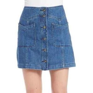 Free People Come a Little Closer Denim Jean Mini Skirt with Pockets